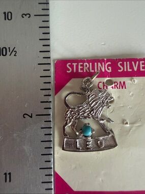 Sterling Silver Leo Lion Zodiac Charm with Turquoise Accent